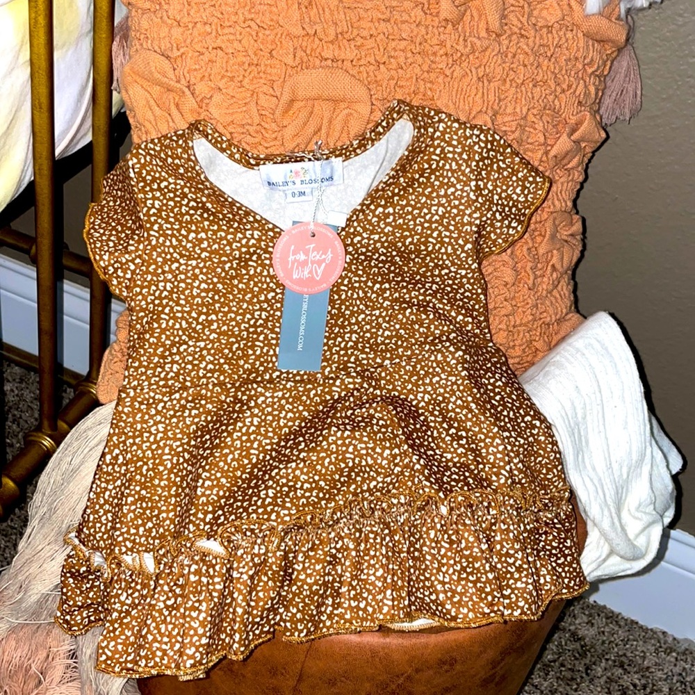 Baileys blossoms 0-3 months brown cheetah dress